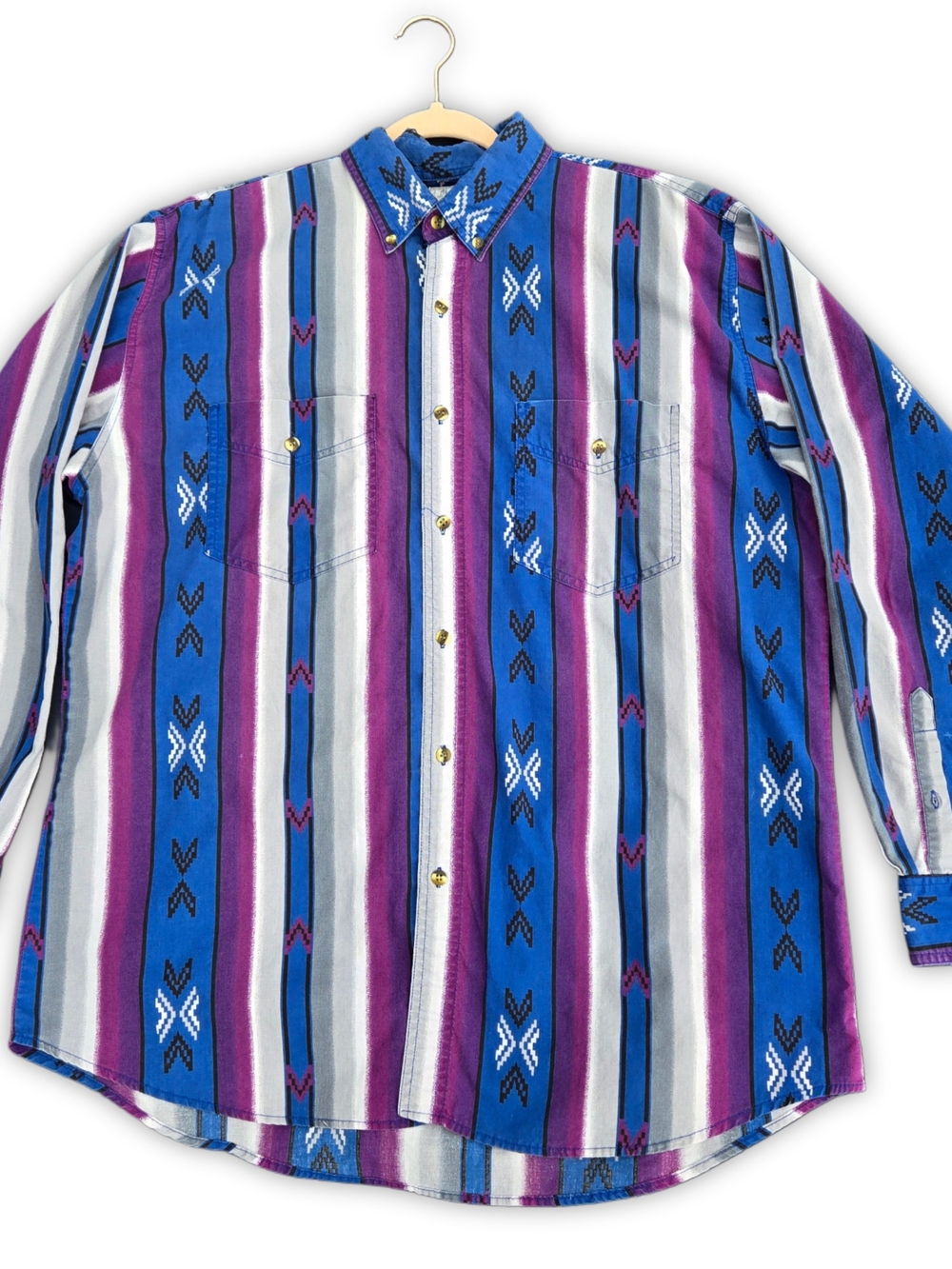 Express Riders Men's Western Vertical Striped Button-Down Shirt Purple Blue